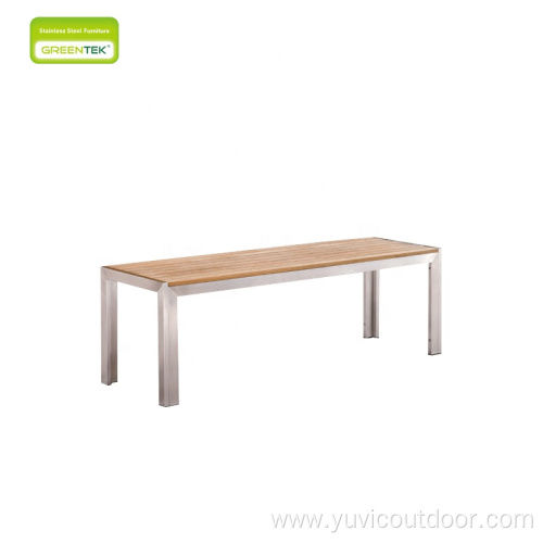 Teak Inlaid Bench Outdoor Stainless Steel Furniture